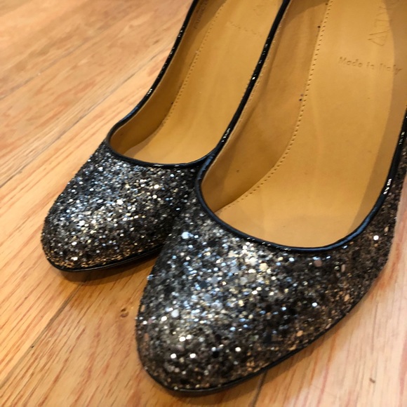 Jcrew sz7.5 dark gray pewter glitter heels - Picture 3 of 5